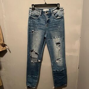 Flying Monkey Distressed Straight Leg Jeans - Blue